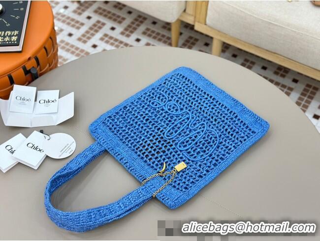Big Discount Chloe Summer Banana tote bag in raffia straw 1665 Blue 2025