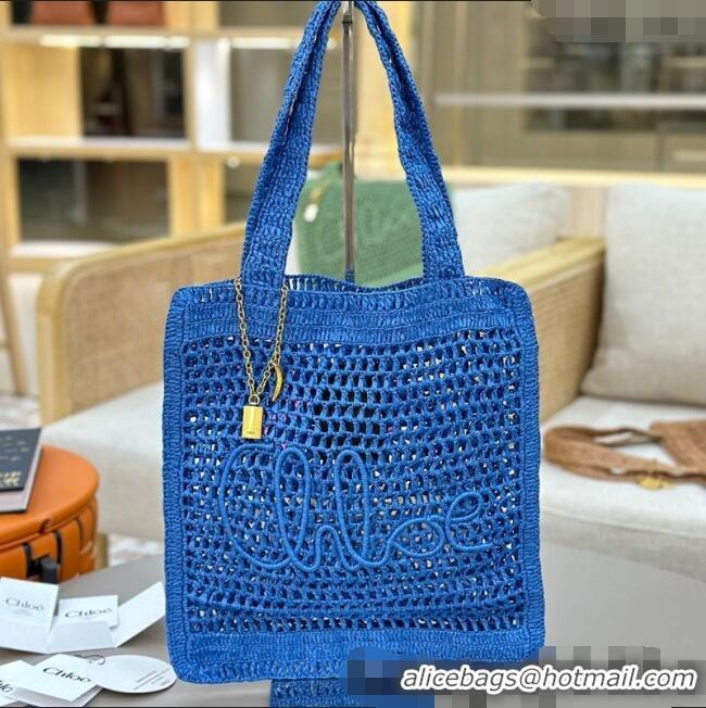 Big Discount Chloe Summer Banana tote bag in raffia straw 1665 Blue 2025