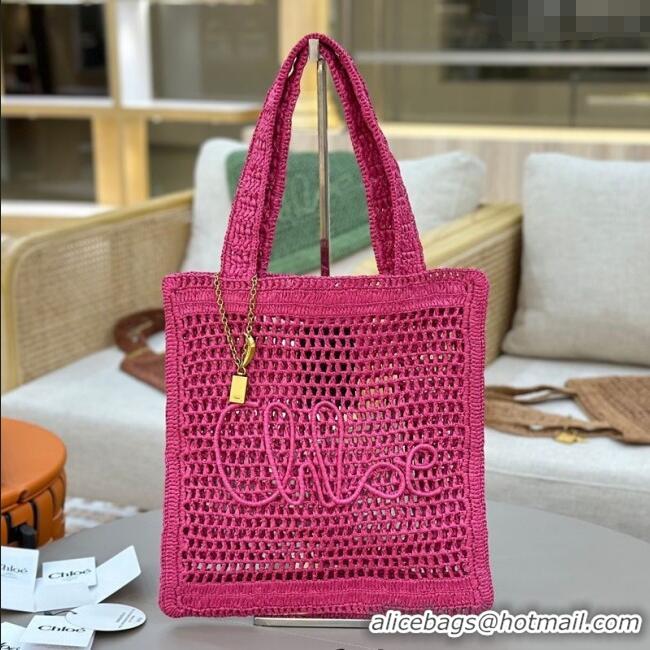 Promotional Chloe Summer Banana tote bag in raffia straw 1665 Dark Pink 2025