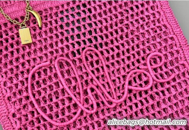Promotional Chloe Summer Banana tote bag in raffia straw 1665 Dark Pink 2025