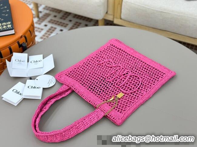 Promotional Chloe Summer Banana tote bag in raffia straw 1665 Dark Pink 2025