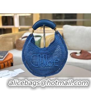 Buy Cheap Chloe Summer Banana hobo bag in raffia straw 1668 Blue 2025