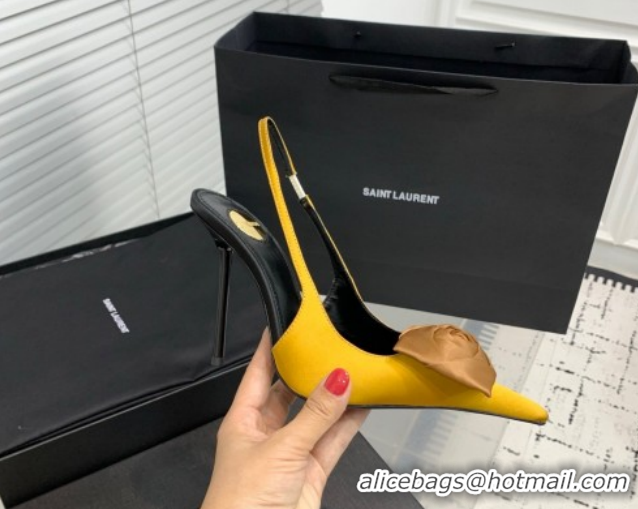Low Cost Saint Laurent AMALIA Heel Slingbacks Pump 11cm in Satin Crepe with Square Rose Yellow 1212100