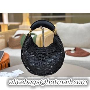 Free Shipping Chloe Summer Banana hobo bag in raffia straw 1668 Black 2025