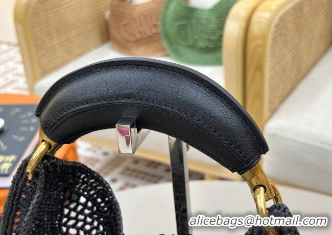 Free Shipping Chloe Summer Banana hobo bag in raffia straw 1668 Black 2025