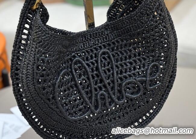 Free Shipping Chloe Summer Banana hobo bag in raffia straw 1668 Black 2025