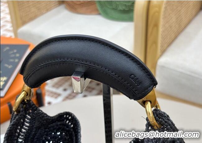 Free Shipping Chloe Summer Banana hobo bag in raffia straw 1668 Black 2025
