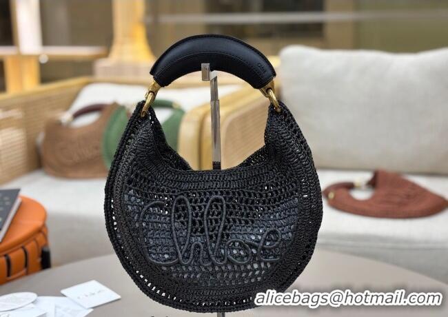 Free Shipping Chloe Summer Banana hobo bag in raffia straw 1668 Black 2025