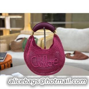 Top Design Chloe Summer Banana hobo bag in raffia straw 1668 Pink 2025