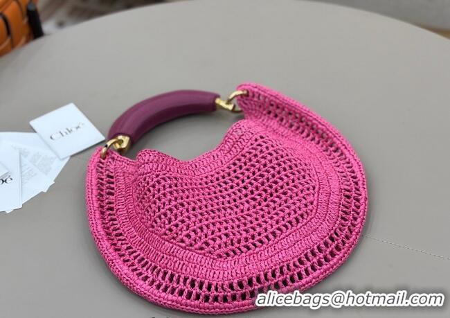 Top Design Chloe Summer Banana hobo bag in raffia straw 1668 Pink 2025