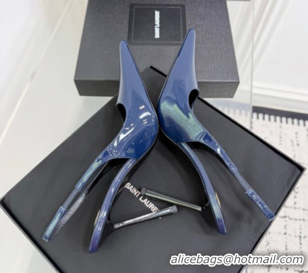 Pretty Style Saint Laurent Vendome Slingbacks Pump 11cm in Patent Leather Dark Blue YSL121203 1212101