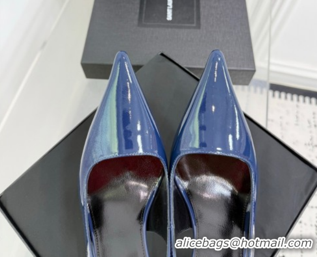 Pretty Style Saint Laurent Vendome Slingbacks Pump 11cm in Patent Leather Dark Blue YSL121203 1212101