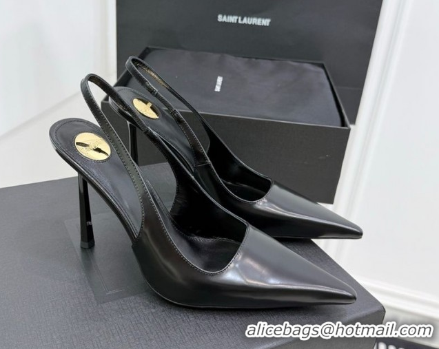 Charming Saint Laurent Vendome Slingbacks Pump 11cm in Patent Leather Black YSL121203 1212102