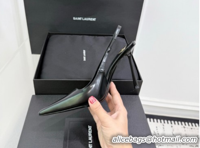 Charming Saint Laurent Vendome Slingbacks Pump 11cm in Patent Leather Black YSL121203 1212102