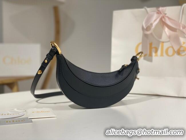 Grade Design Chloe Banana Cross-body Bag in Grained Leather W865 Black 2025