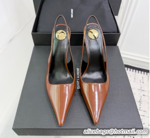 Shop Duplicate Saint Laurent Vendome Slingbacks Pump 11cm in Patent Leather Brown2 YSL121203 1212103