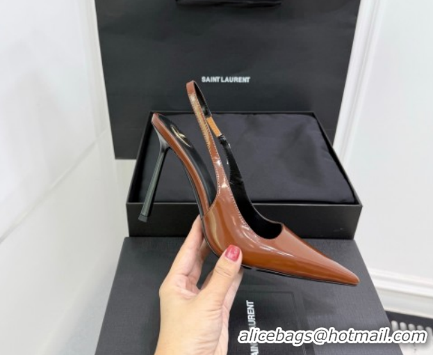 Shop Duplicate Saint Laurent Vendome Slingbacks Pump 11cm in Patent Leather Brown2 YSL121203 1212103