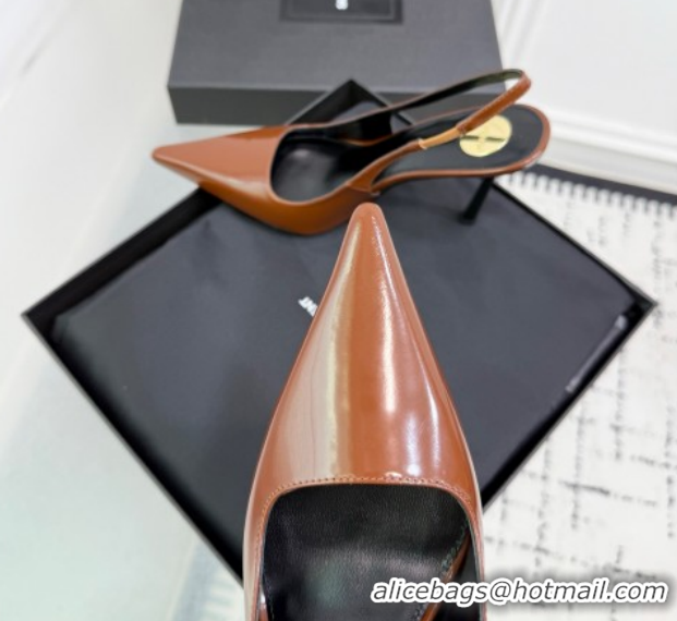 Shop Duplicate Saint Laurent Vendome Slingbacks Pump 11cm in Patent Leather Brown2 YSL121203 1212103