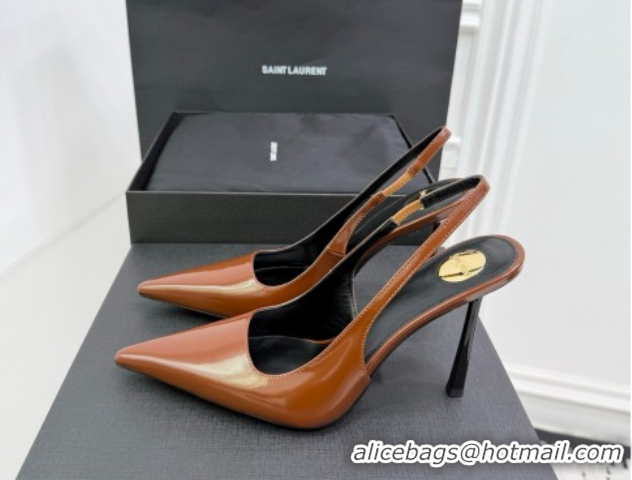 Shop Duplicate Saint Laurent Vendome Slingbacks Pump 11cm in Patent Leather Brown2 YSL121203 1212103