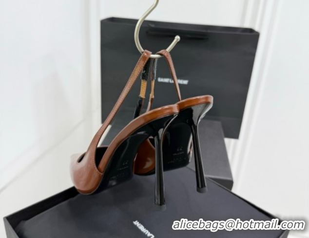 Shop Duplicate Saint Laurent Vendome Slingbacks Pump 11cm in Patent Leather Brown2 YSL121203 1212103