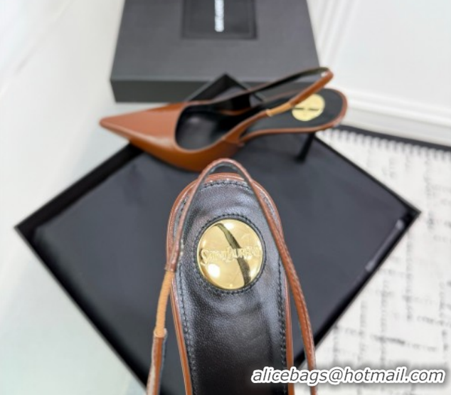 Shop Duplicate Saint Laurent Vendome Slingbacks Pump 11cm in Patent Leather Brown2 YSL121203 1212103