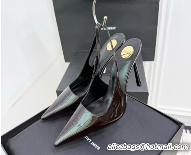 Good Product Saint Laurent Vendome Slingbacks Pump 11cm in Patent Leather Dark Brown YSL121203 1212104