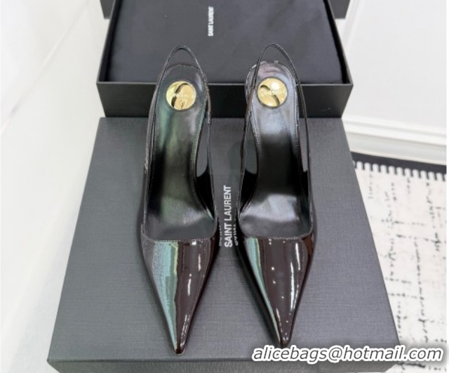 Good Product Saint Laurent Vendome Slingbacks Pump 11cm in Patent Leather Dark Brown YSL121203 1212104