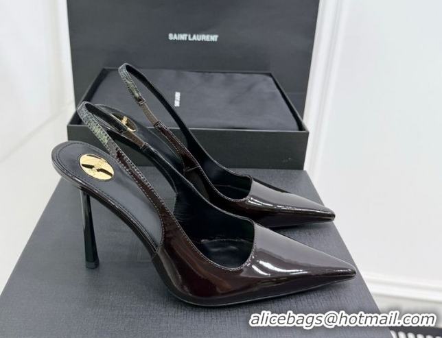 Good Product Saint Laurent Vendome Slingbacks Pump 11cm in Patent Leather Dark Brown YSL121203 1212104