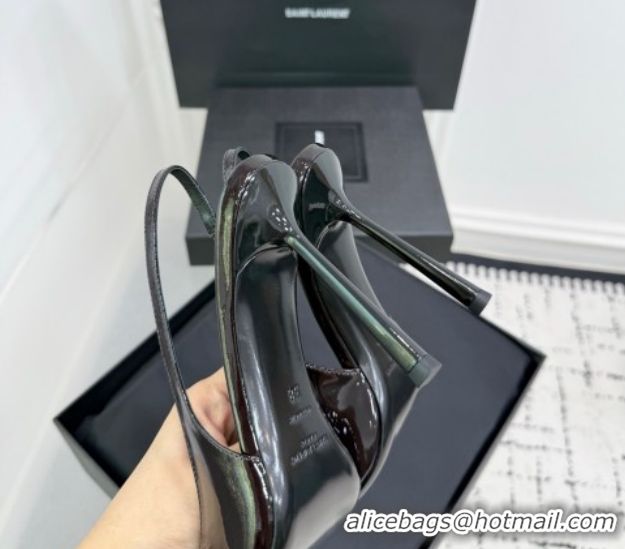 Good Product Saint Laurent Vendome Slingbacks Pump 11cm in Patent Leather Dark Brown YSL121203 1212104