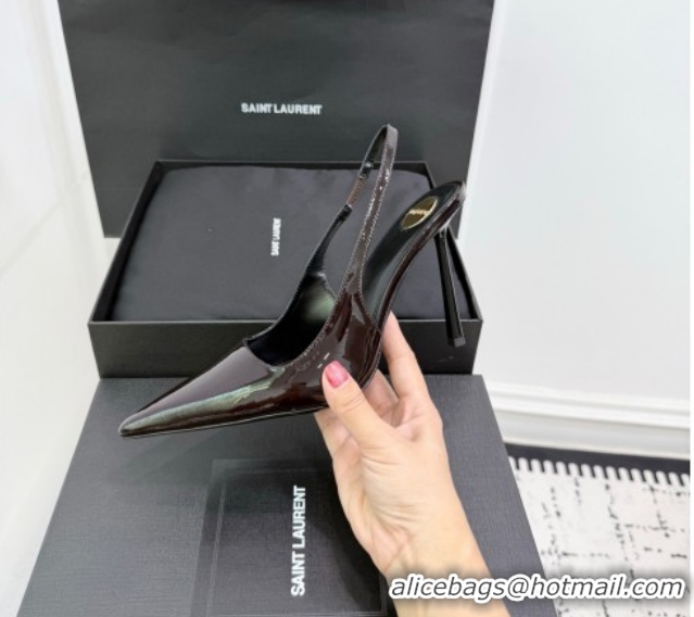 Good Product Saint Laurent Vendome Slingbacks Pump 11cm in Patent Leather Dark Brown YSL121203 1212104
