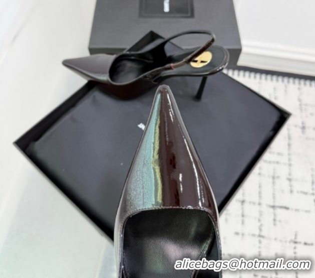 Good Product Saint Laurent Vendome Slingbacks Pump 11cm in Patent Leather Dark Brown YSL121203 1212104