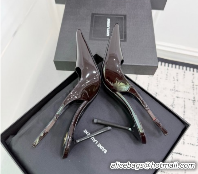 Good Product Saint Laurent Vendome Slingbacks Pump 11cm in Patent Leather Dark Brown YSL121203 1212104