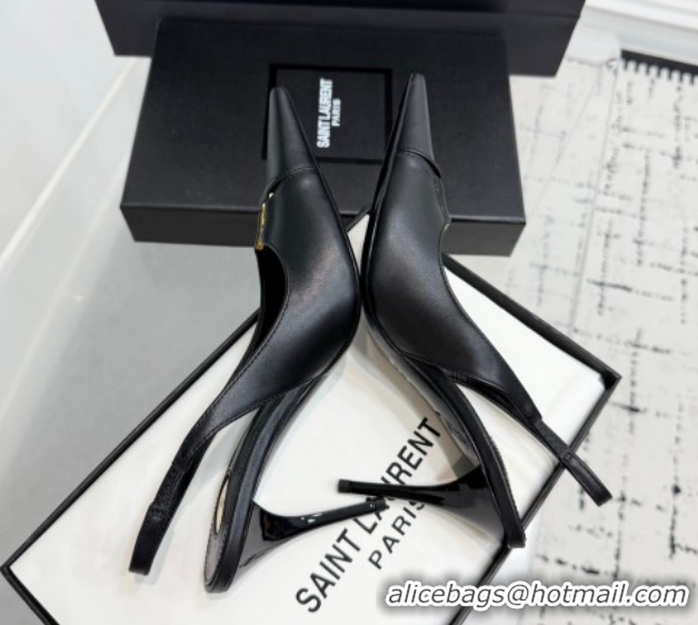 Top Design Saint Laurent Babylone Breteuil Slingbacks Pump 9cm in Calfskin Leather Black 1213001