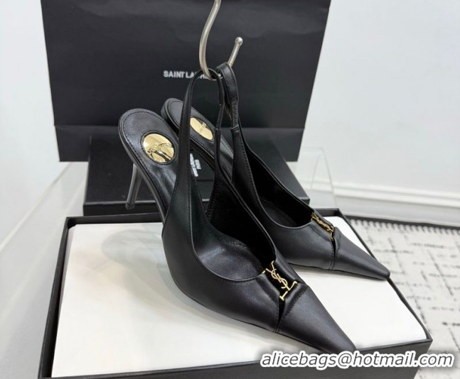 Top Design Saint Laurent Babylone Breteuil Slingbacks Pump 9cm in Calfskin Leather Black 1213001