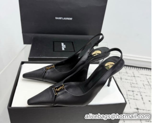 Top Design Saint Laurent Babylone Breteuil Slingbacks Pump 9cm in Calfskin Leather Black 1213001