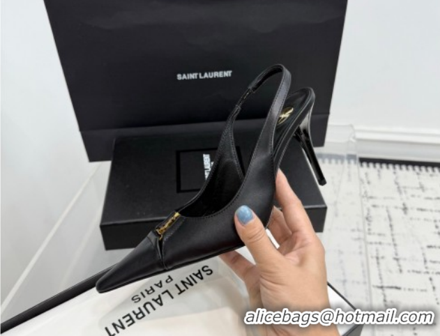 Top Design Saint Laurent Babylone Breteuil Slingbacks Pump 9cm in Calfskin Leather Black 1213001