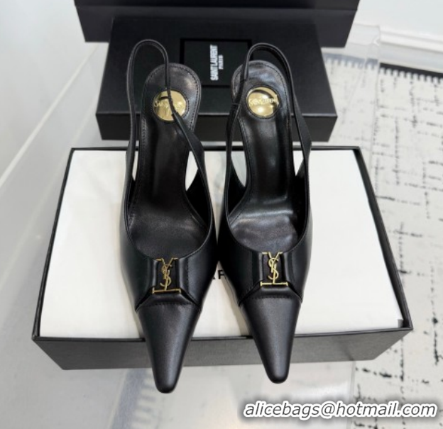 Top Design Saint Laurent Babylone Breteuil Slingbacks Pump 9cm in Calfskin Leather Black 1213001
