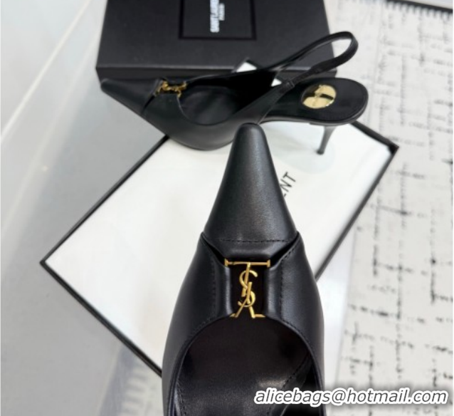 Top Design Saint Laurent Babylone Breteuil Slingbacks Pump 9cm in Calfskin Leather Black 1213001
