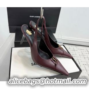 Stylish Saint Laurent Babylone Breteuil Slingbacks Pump 9cm in Calfskin Leather Dark Burgundy 1213002