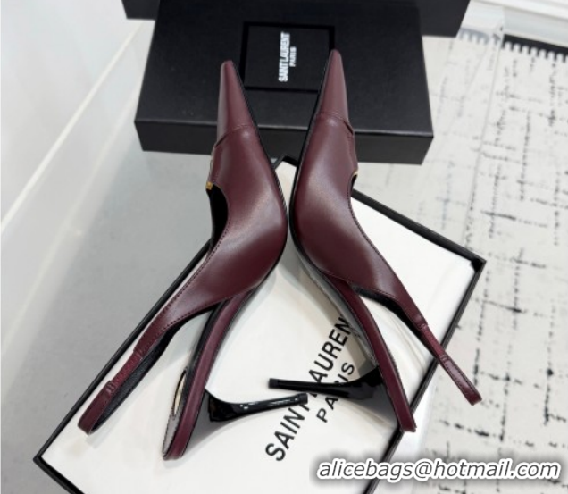 Stylish Saint Laurent Babylone Breteuil Slingbacks Pump 9cm in Calfskin Leather Dark Burgundy 1213002