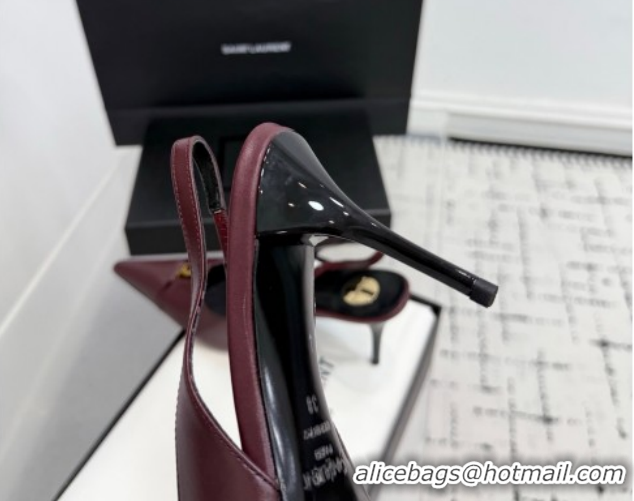 Stylish Saint Laurent Babylone Breteuil Slingbacks Pump 9cm in Calfskin Leather Dark Burgundy 1213002