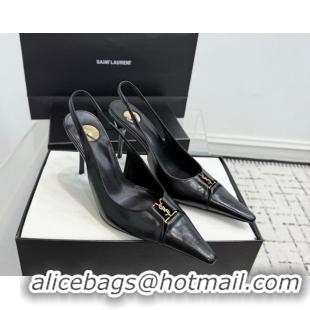 Unique Style Saint Laurent Babylone Breteuil Slingbacks Pump 9cm in Oil Leather Black 51213004