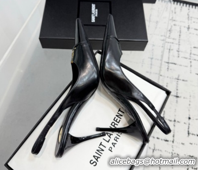 Unique Style Saint Laurent Babylone Breteuil Slingbacks Pump 9cm in Oil Leather Black 51213004