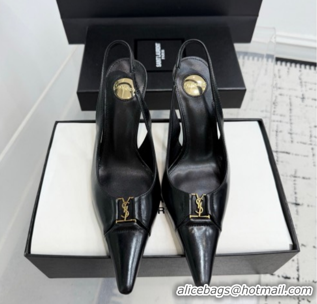 Unique Style Saint Laurent Babylone Breteuil Slingbacks Pump 9cm in Oil Leather Black 51213004