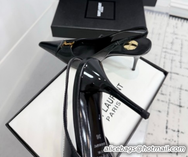 Unique Style Saint Laurent Babylone Breteuil Slingbacks Pump 9cm in Oil Leather Black 51213004
