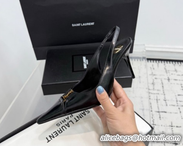 Unique Style Saint Laurent Babylone Breteuil Slingbacks Pump 9cm in Oil Leather Black 51213004