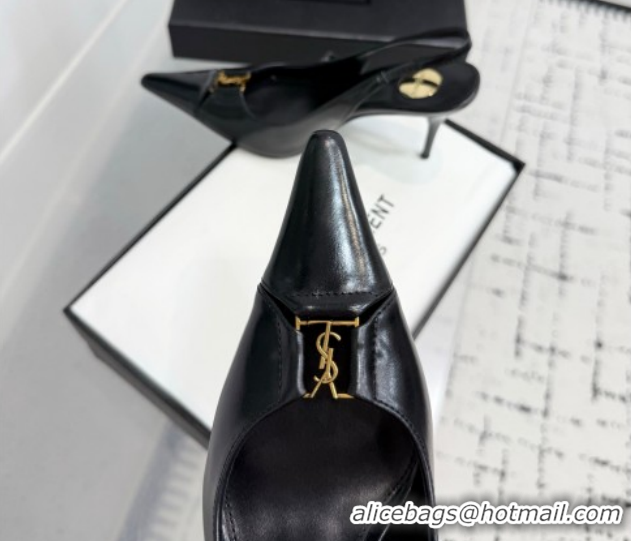Unique Style Saint Laurent Babylone Breteuil Slingbacks Pump 9cm in Oil Leather Black 51213004