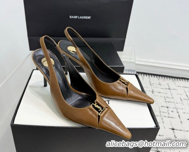 Trendy Design Saint Laurent Babylone Breteuil Slingbacks Pump 9cm in Oil Leather Khaki 51213005