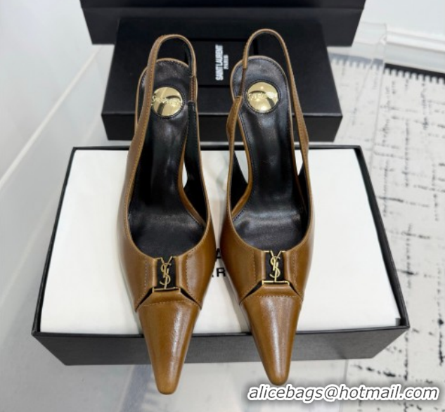 Trendy Design Saint Laurent Babylone Breteuil Slingbacks Pump 9cm in Oil Leather Khaki 51213005