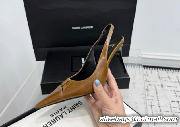 Trendy Design Saint Laurent Babylone Breteuil Slingbacks Pump 9cm in Oil Leather Khaki 51213005